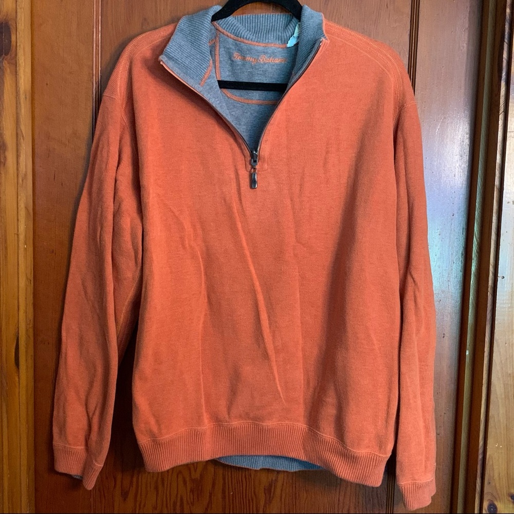 Tommy Bahama LG Orange Flip Side Half Zip Sweater